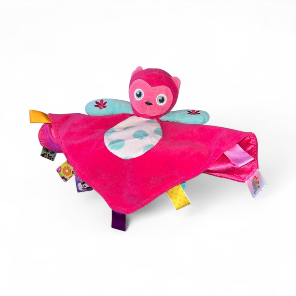Taggies Owl Lovey Security Blanket Pink Plush Toy Sensory Tag Blanket